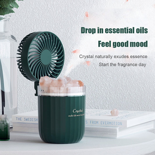 Portable Crystal Aromatheraphy Humidifier USB Wireless Aroma Essential Oil Diffuser With Adjustable Fan Warm Light Air Cooler